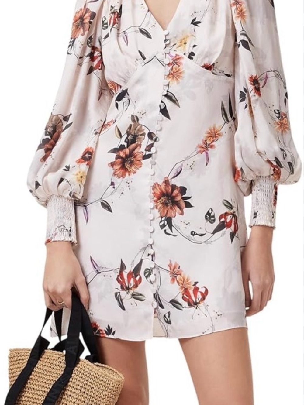 All Saints Aiden Sanibel Floral Mini Dress Sz 4 White Button Front Cottagecore